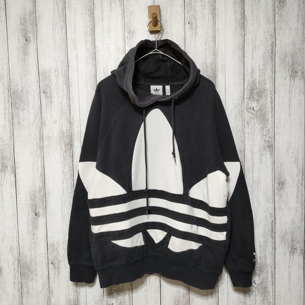 adidas アディダス (L) ビッグ トレフォイル プルパーカー 黒