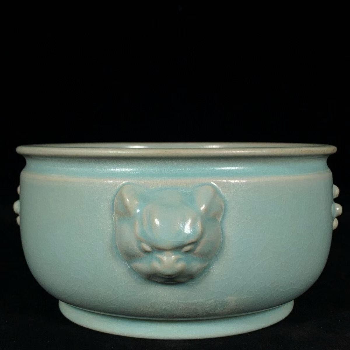 宋汝窯清涼寺青釉開片両耳錬丹炉  工芸品美術品 置物 宋汝窯清涼寺青釉開片両耳錬丹炉 工芸品美術