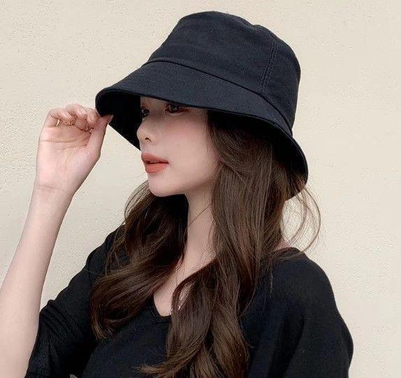 UVカット つば広バケットハット ブラック 男女兼用 折りたたみ可 人気韓国風バケハ 黒 シンプルデザイン 紫外線対策 折り畳み帽子