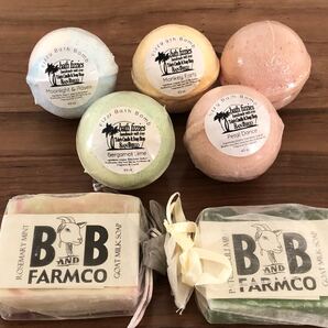 B and B Farmco のナチュラルソープ 2個と、 Toby’s Candle & Soap Shop のバスフィズ 5個 アメリカて大人気の【石鹸と入浴剤】