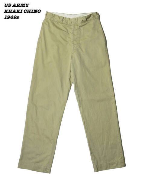 US ARMY KHAKI CHINO TROUSERS 1969s W30 L31 MIL25014 Vintage アメリカ軍 カーキ チノパン 1960年代 ヴィンテージ チノパンツ