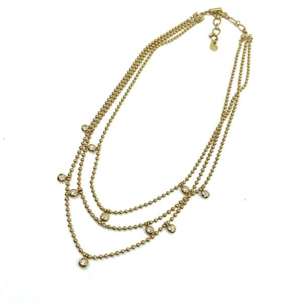 【美品】SWAROVSKI スワロフスキー ゴールド 3連 ネックレス クリスタルガラス 石 ボールチェーン エレガント ラグジュアリー