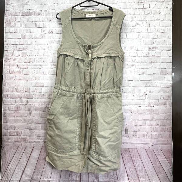 Isabel Marant Etoile イザベル マラン エトワール ノースリーブ ワンピース ラウンドネック カーキ系 無地 コットン リネン ポケット×3