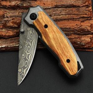 ダマスカスパターンナイフ!ライナーロック式!折り畳みナイフ!フォールディングナイフ!