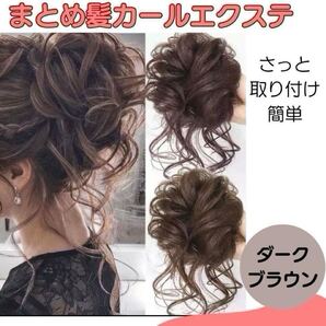 ゆるふわ お団子 ウィッグ ダークブラウン つけ毛 カール まとめ髪 ヘアアクセ エクステ レディース