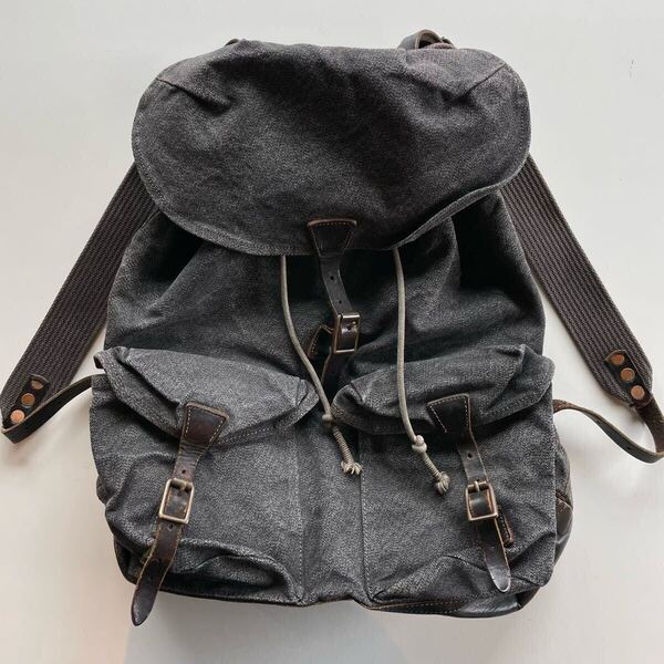 【名作】RRL “Canyon Backpack” ミリタリー バックパック リュック ごま塩 バッグ キャンバス レザー Ralph Lauren ヴィンテージ