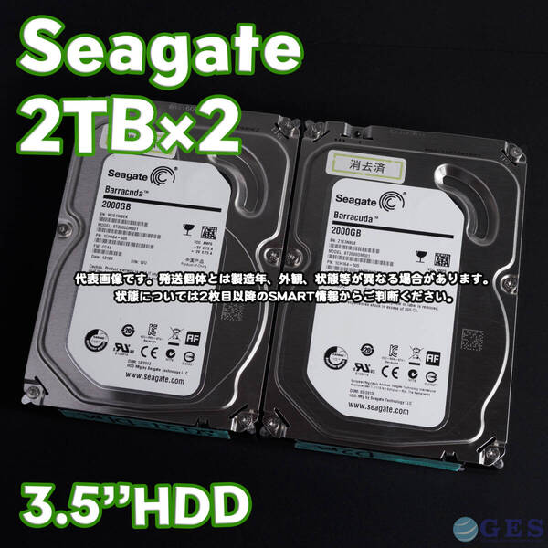 【SG2T-D1/D2(m)】Seagate 3.5インチHDD 2TB ST2000DM001【2台セット/動作中古品/送料込み】