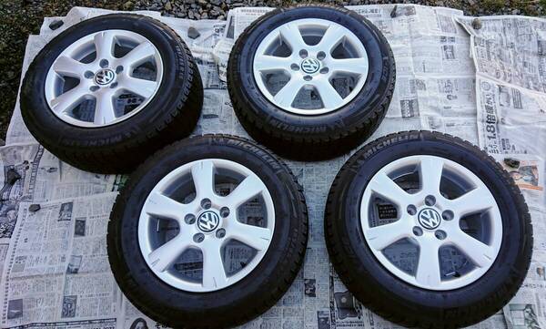 ■ フォルクスワーゲン VW 純正 ホイール 5穴 4本セット スタッドレスタイヤ(ミシュラン)付き サイズ195/65 R15 PCD110? バリ山 ミゾ8mm■