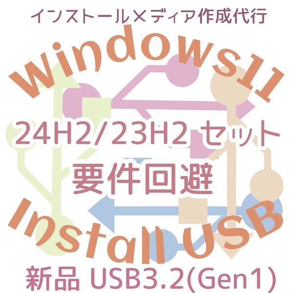 Windows11 Win11 24H2 23H2 2個セット 要件回避 要件非対応 動作要件インストールUSB リカバリUSB リカバリメディア インストールメディア