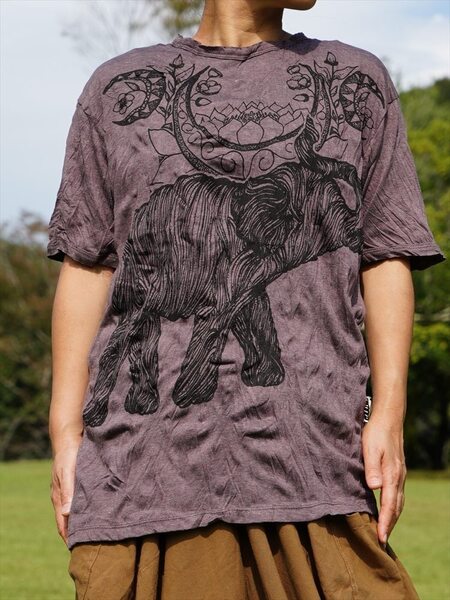 ★訳あり★ エスニック プリント Tシャツ ロータス & 象さん送料込★C★やわらか コットン素材 ユニセックス