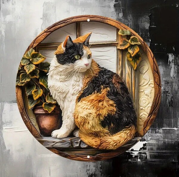 猫の壁飾り メタルウォールアート 三毛猫F 猫の雑貨 HANAKO