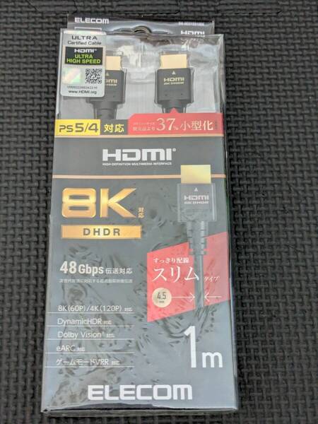 ◎0707u2808 エレコム HDMI 2.1 ケーブル スリム ウルトラハイスピード 1m 8K(60Hz) 4K(120Hz) 48Gbps ブラック DH-HD21ES10BK