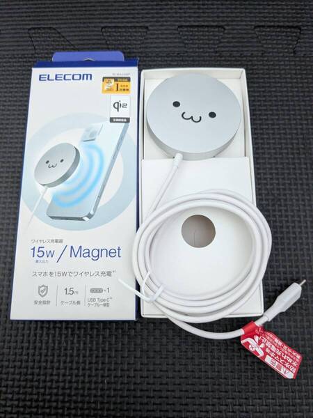 ◎0707u2820 エレコム Qi2 ワイヤレス充電器 15W マグネット 正規認証品 卓上 しろちゃん W-MA04WF