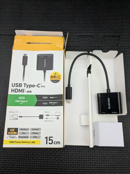 ◎0707u3116 エレコム 変換アダプタ Type-C to HDMI 給電ポート付 4K 60Hz ミラーリング 0.15m ケーブル ブラック AD-CHDMIPDBK2