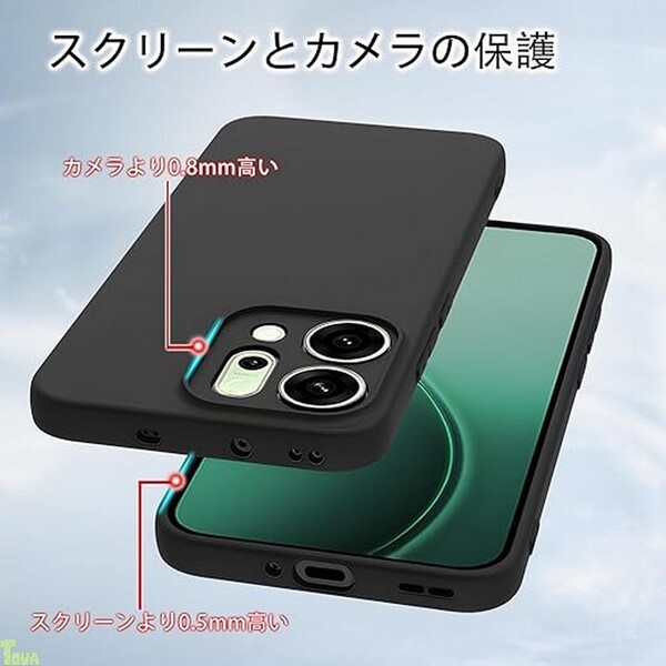 ブラック 薄型 軽量 耐衝撃 落下防止 滑り止め TPU ストラップ穴付き 全面カバー オッポ OPPO reno14 5G 保護 バンパー ケース カバー