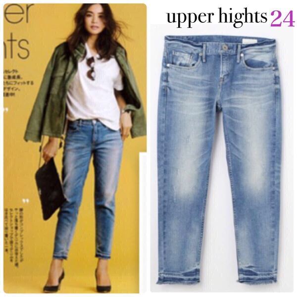upper hights アッパーハイツ THE THIN ザ スィン 195017 カットオフデニム Mサイズ24 アンクルスリム ブルー ストレッチ