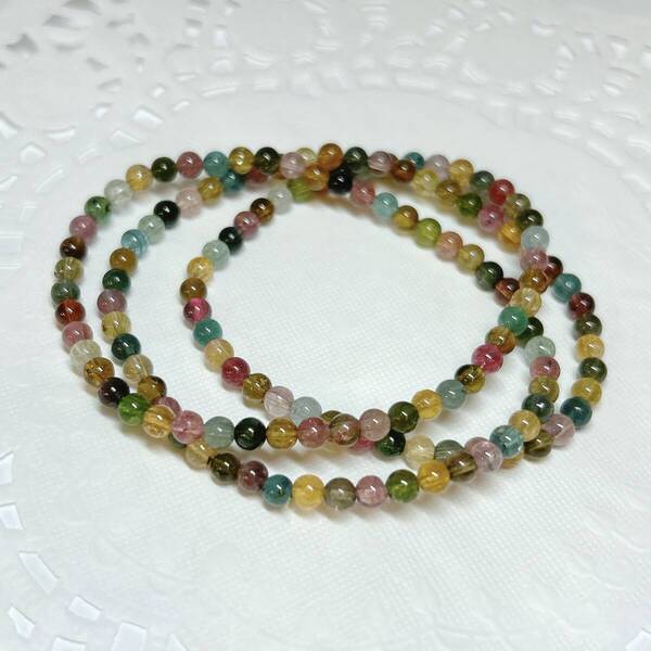 【E14736】ミックスカラートルマリン 4㎜ ネックレス ブレスレット tourmaline bracelet ゴム