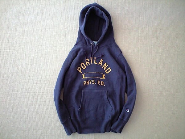 即決 復刻 青タグ フリークスストア別注 Champion REVERSE WEAVE プルオーバー パーカー Mサイズ PORTLAND ポートランド ネイビー イエロー
