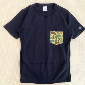 即決 Champion REVERSE WEAVE ヘビーウェイト Tシャツ 黒 Mサイズ 胸ポケット カモフラ柄 カモフラージュ