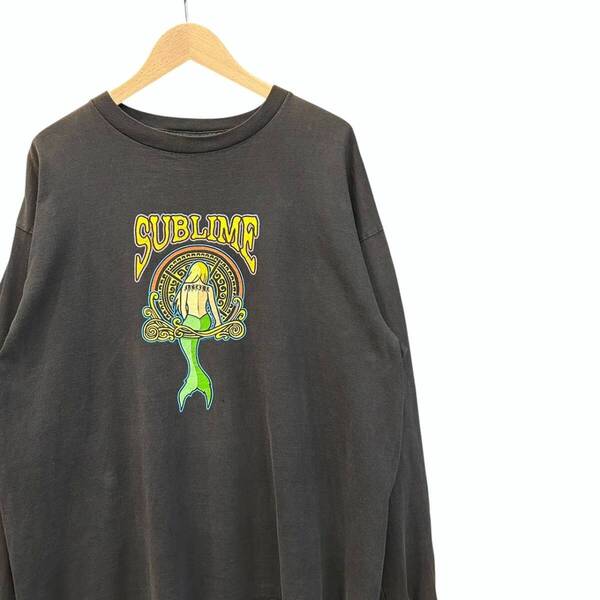 00s ビンテージ SUBLIME 袖プリント バンド 長袖 Tシャツ XL ブラック フェード 2000年代 サブライム ロンT ロックT バンT