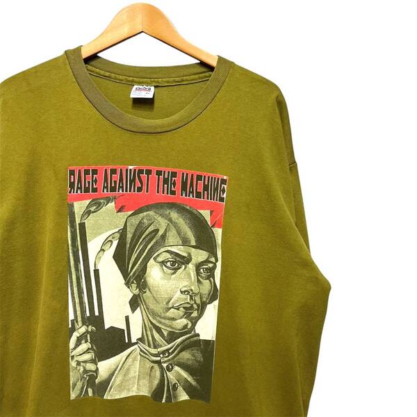 90s ビンテージ RAGE AGAINST THE MACHINE 両面プリント バンド Tシャツ XL カーキ 90年代 レイジアゲインストザマシーン ロックT バンT
