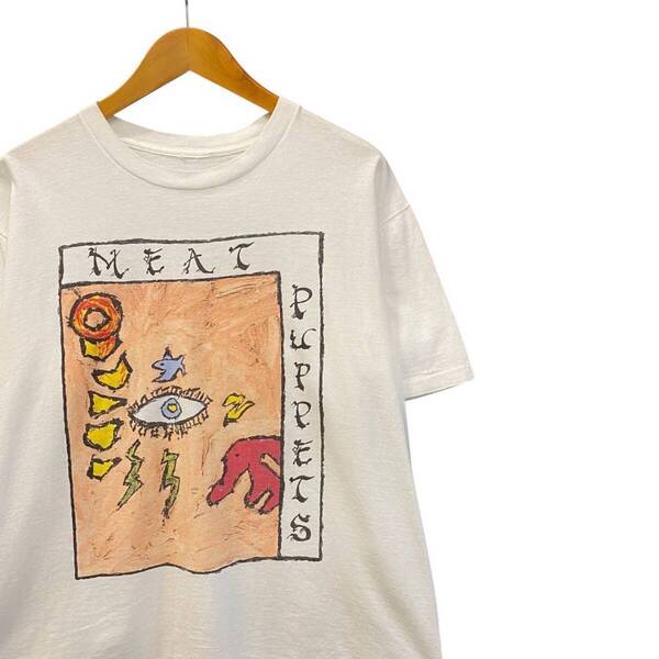 90s ビンテージ MEAT PUPPET プリント バンド Tシャツ L位 ホワイト 90年代 Vintage ヴィンテージ ミートパペッツ バンT ロックT