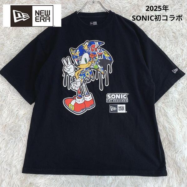 美品/XL相当◆ニューエラ ソニック【初コラボ/2025年◆Tシャツ/カットソー】完売品:希少 SONIC THE HEDGEHOG ロゴ刺繍 メンズ 半袖 NEW ERA