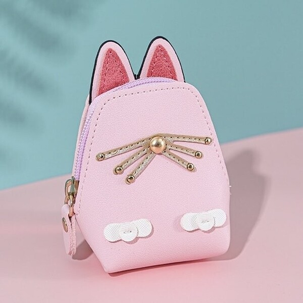 幸運 コインケース キーホルダー バッグチャーム レザーポーチ 新品 リュック型 新品 キャット 猫 ねこ ピンク 激カワ