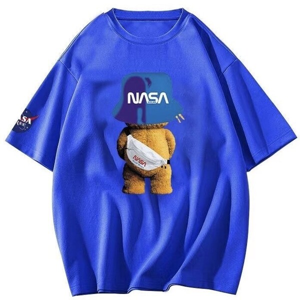 ベアー 日本未入荷 プレゼント ブルー 青 パーカー 新品 NASA 宇宙飛行士 ハット 半袖Tシャツ Tシャツ メンズ コットン 綿 激かわ 男女兼