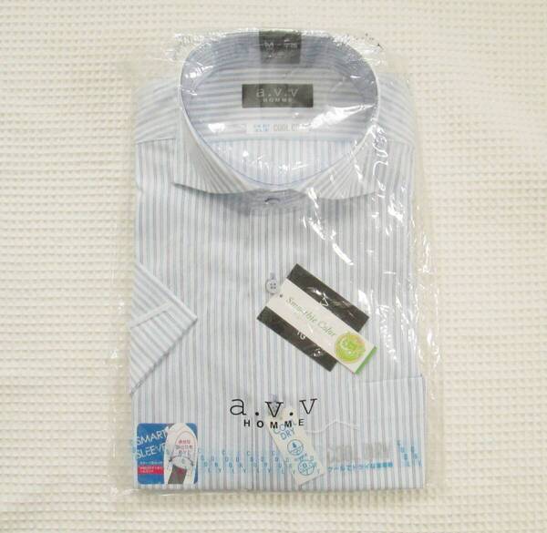 未使用品 ☆ a.v.v HOMME アー・ヴェ・ヴェ オム ☆ COOL DRY 半袖 ワイシャツ Yシャツ メンズ ビジネス M (39) ☆ ストライプ柄