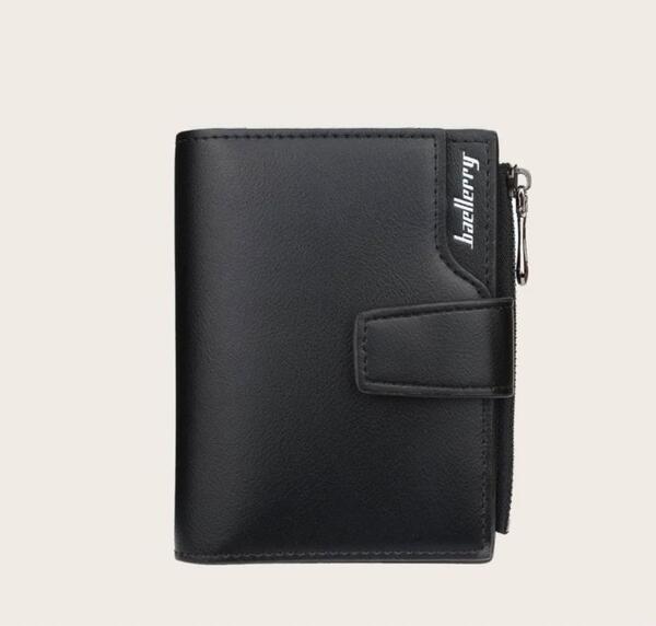 【新品】財布 数量限定 折りたたみ 二つ折り 薄い財布 ブラック 黒色 大容量 小銭入れ カード収納 コンパクト お札入れ 無地 メンズ
