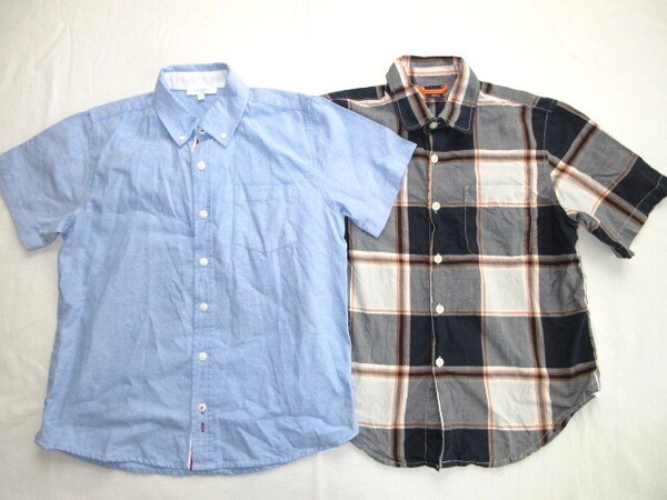★古着 GAP KIDS ギャップ キッズ チェック柄 半袖シャツ 130cm ブランド名不明 ボタンダウン半袖シャツ 128cm オックスフォード 子供服★
