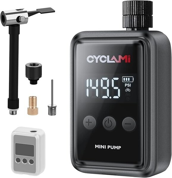 CYCLAMI 電動空気入れ 自転車用 150PSI 高圧充填 仏式・米式バルブ対応 軽量コンパクト 充電式 自動停止機能 カバー付き