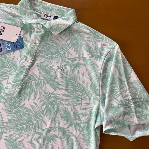 Lサイズ 新品 FILAGOLF フィラゴルフ 夏の多機能ボタニカル半袖ポロシャツサックスブルー UV 吸水速乾 接触冷感 遮熱 フリージングスキン