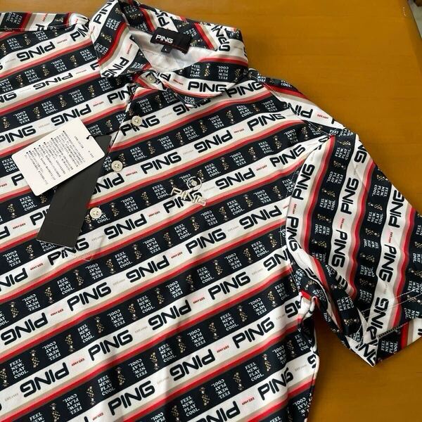 Lサイズ 新品PING GOLF ピン ゴルフ バイアスプリントロゴ柄半袖ポロシャツ レッド