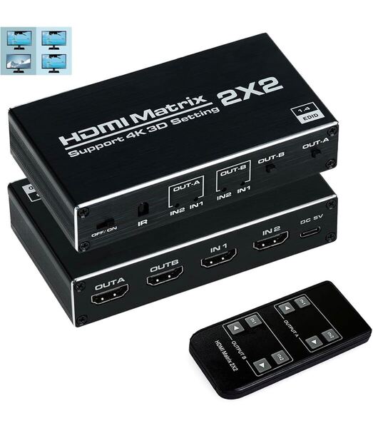 HDMI 切替器 スプリッター 2入力2出力 HDMI 2.0 分配器 セレクター 切り替え 4K HDCP1.4 手動 リモコン付き