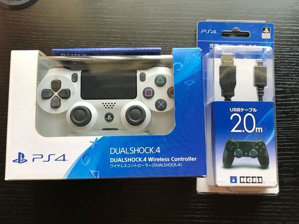 ワイヤレスコントローラー (DUALSHOCK 4) グレイシャー・ホワイト (CUH-ZCT2J13) ps4対応 ホリ 充電USBケーブル 2.0m