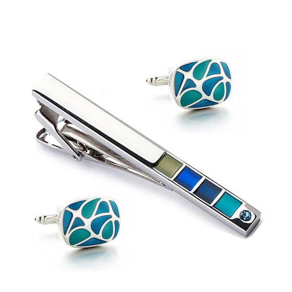 カフス ボタン ネクタイピン カフスボタン タイピン アクアブルー エメラルドカラー カフリンクス CTS055