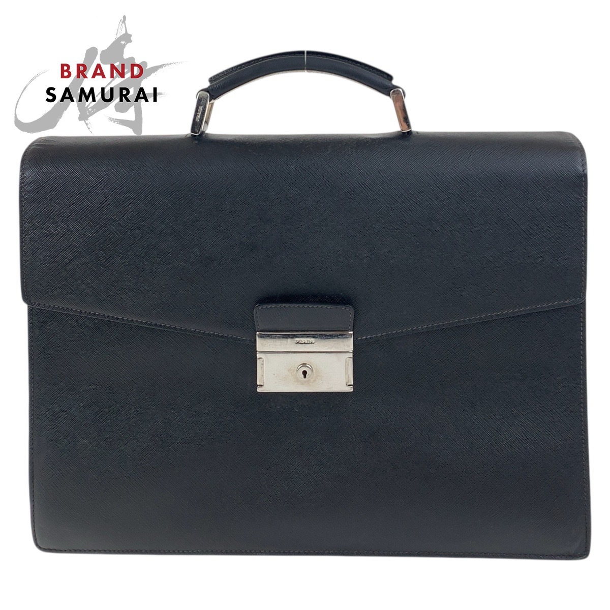 PRADA サフィアーノレザー ブリーフケース ビジネス PRADA 極 美品 希少品 プラダ 三角ロゴ 金具 サフィアーノ