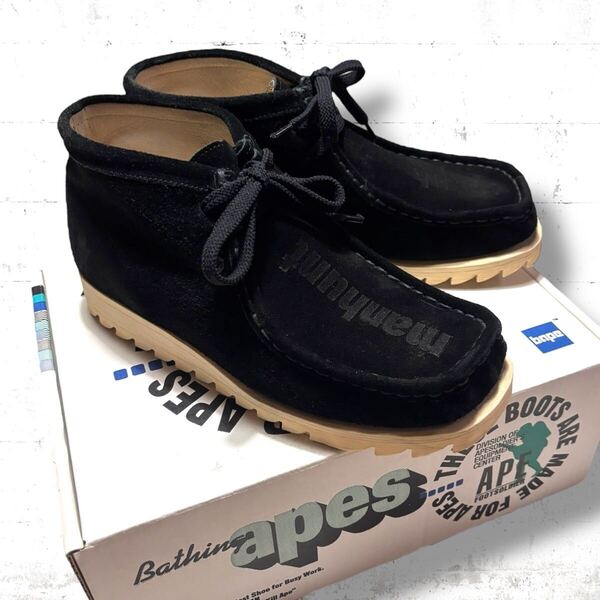 希少 初期 04AW A BATHING APE MANHUNT BOOTS アベイシングエイプ マンハントブーツ スウェード レザー シューズ 9 27 28cm ブラック NIGO