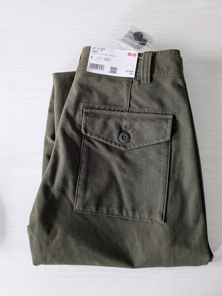 【新品S】ユニクロジャージバレルレッグパンツ オリーブ