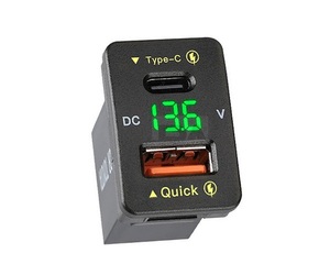 トヨタ スイッチホール用 USB 充電器 Aタイプ QC3.0 TypeA TypeC 電圧計 LED 30 50 プリウス ノア ヴォクシー タンク ルーミー/ 158-85 NG*