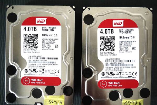 ■□ 中古HDD WDレッド 4TB2台セット WD40EFRX-68WT0N0 □■
