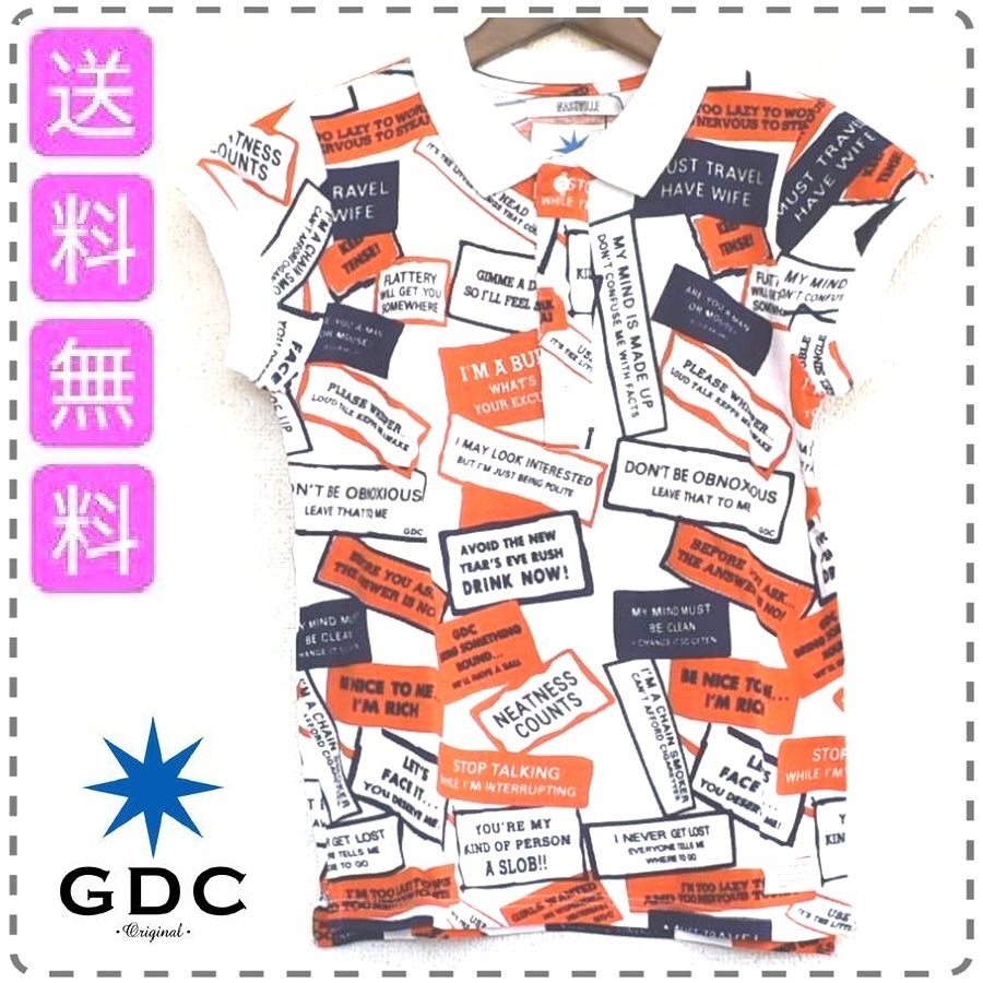 レディースフリーサイズ ホワイト 日本製 GDC 半袖プリントロゴポロシャツ ア