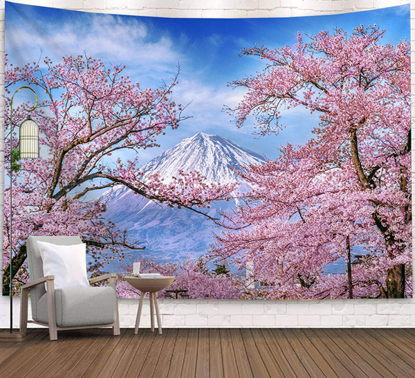 タペストリー 壁飾り 壁掛け装飾布 布ポスター 部屋飾り 背景布 インテリア カーテン 満開の桜からの富士 150x130cm