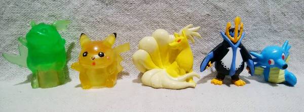 任天堂 ポケモン ピカチュウ ライチュウ キュウコン エンペルト タッツー フィギュア 5種 まとめて セット コレクション フルカラー クリア