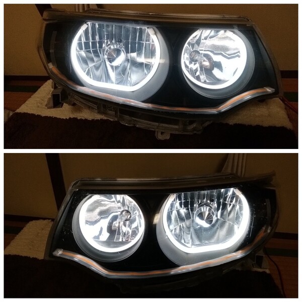 【 B 】ダイハツ タントカスタム L375S リングイルミ 追加ウインカー COB LEDテープ使用 HIDヘッドライト 左右 KOITO 100-51944