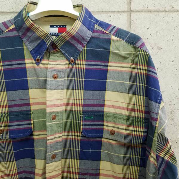 中古 アメリカ古着 TOMMY HILFIGER トミーヒルフィガー 長袖シャツ メンズ Lサイズ ブラウン チェック柄 ビンテージ カジュアル 送料無料