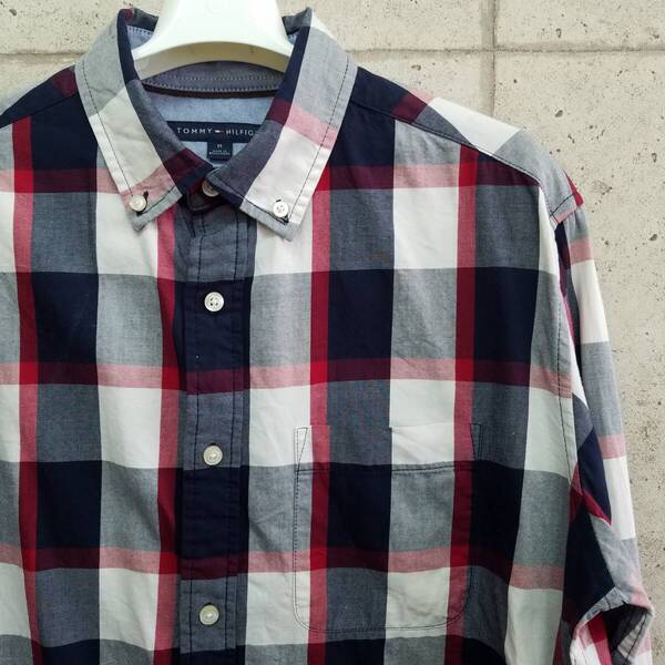 中古 アメリカ古着 TOMMY HILFIGER トミーヒルフィガー 長袖シャツ メンズ Mサイズ ホワイト チェック柄 ビンテージ カジュアル 送料無料