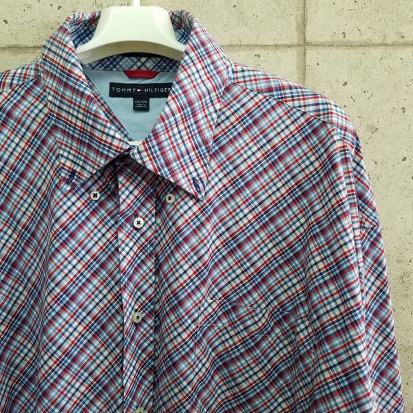 中古 アメリカ古着 TOMMY HILFIGER トミーヒルフィガー 長袖シャツ メンズ 2XL XXL 3L 青 ブルー ビンテージ カジュアル 送料無料
